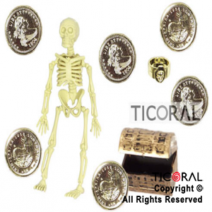 SET PIRATA ESQUELETO COFRE 2 ANILLOS Y MONEDAS HS4117 x 1